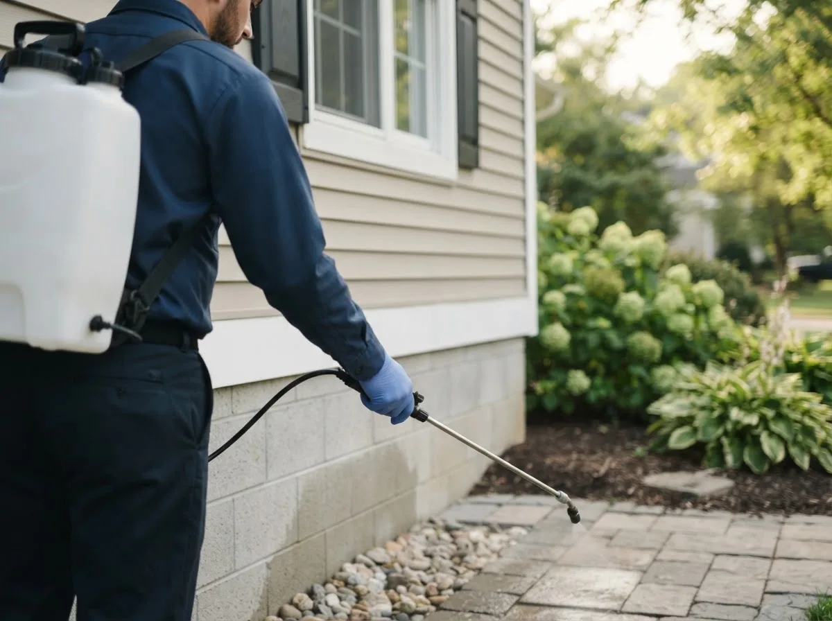 Pest control technician inspecting a home in Prairie Farm, WI